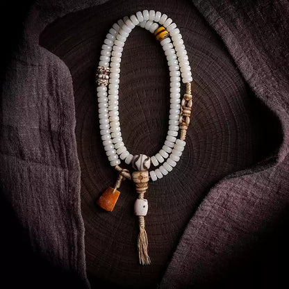 Tibetan Jewelry White Jade Bodhi Root 108 Mala Beads Bracelet for Meditation