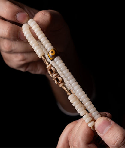 Tibetan Jewelry White Jade Bodhi Root 108 Mala Beads Bracelet for Meditation