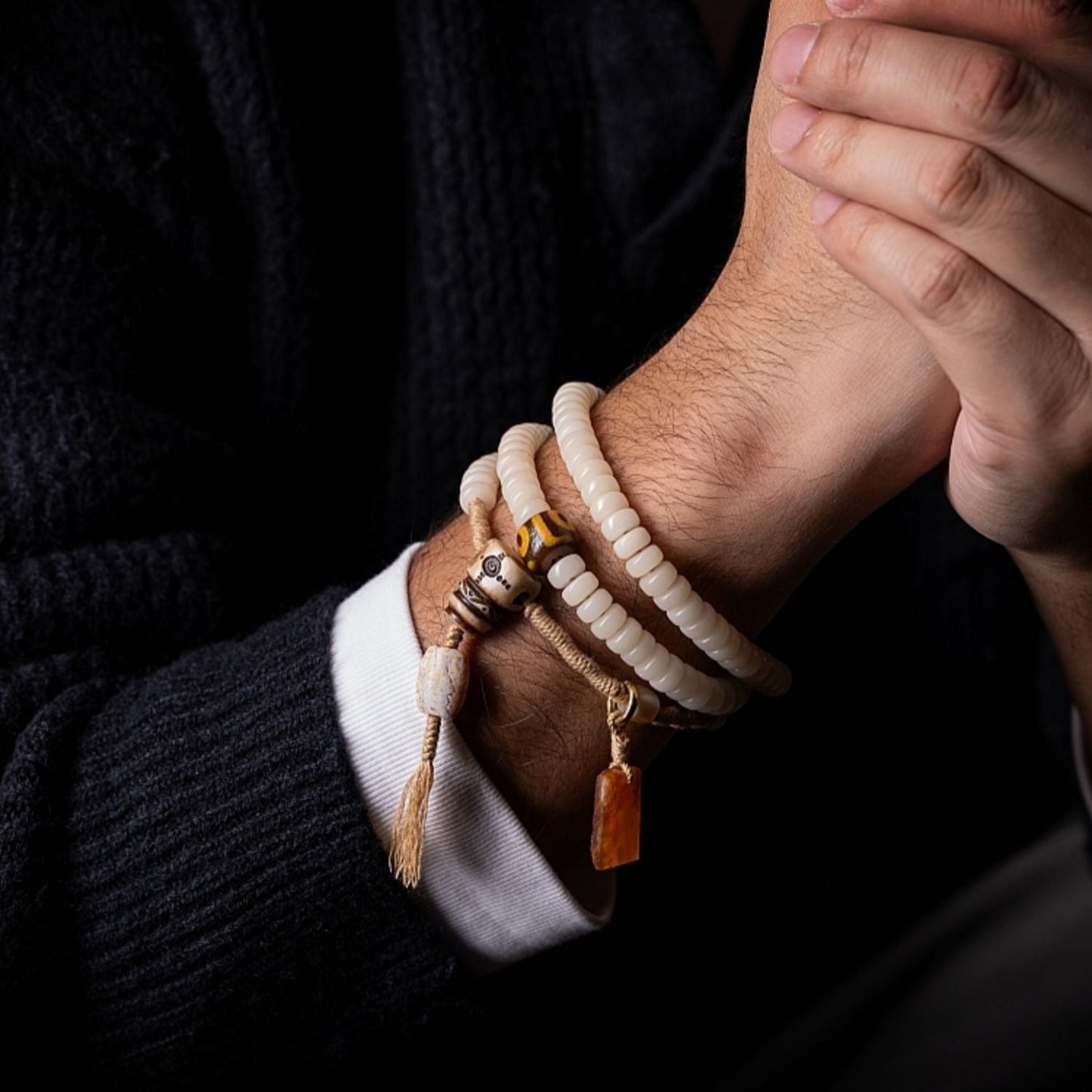 Tibetan Jewelry White Jade Bodhi Root 108 Mala Beads Bracelet for Meditation