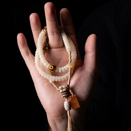 Tibetan Jewelry White Jade Bodhi Root 108 Mala Beads Bracelet for Meditation