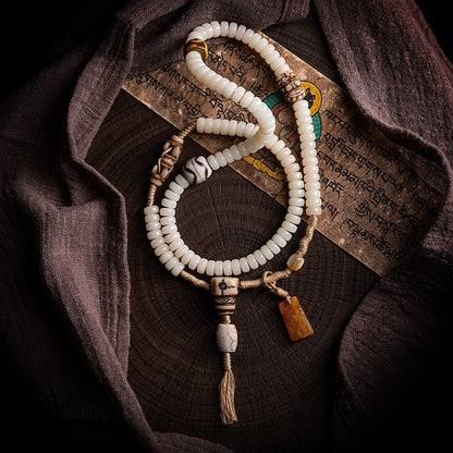 Tibetan Jewelry White Jade Bodhi Root 108 Mala Beads Bracelet for Meditation